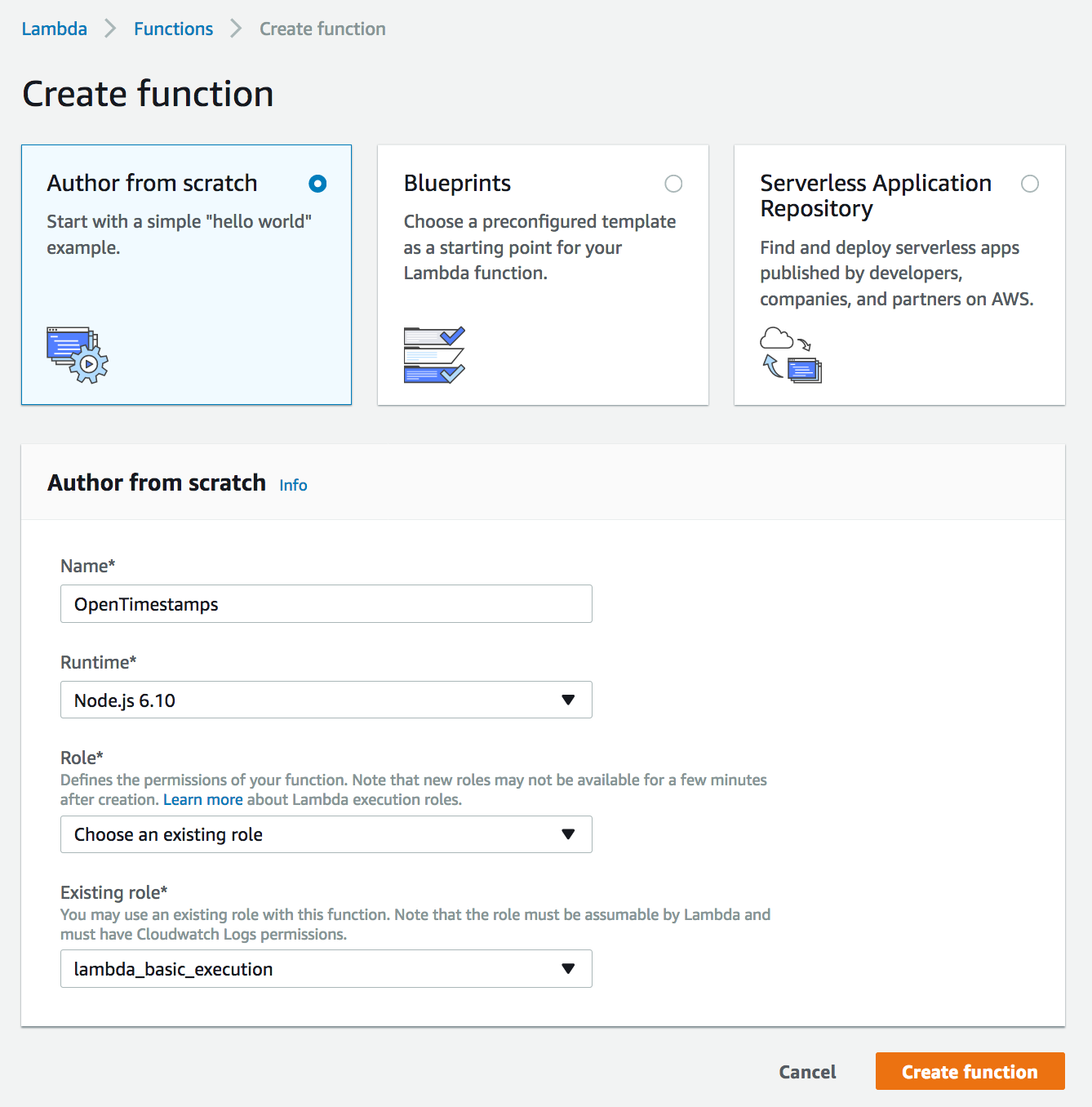 Build new Lambda function from Scratch